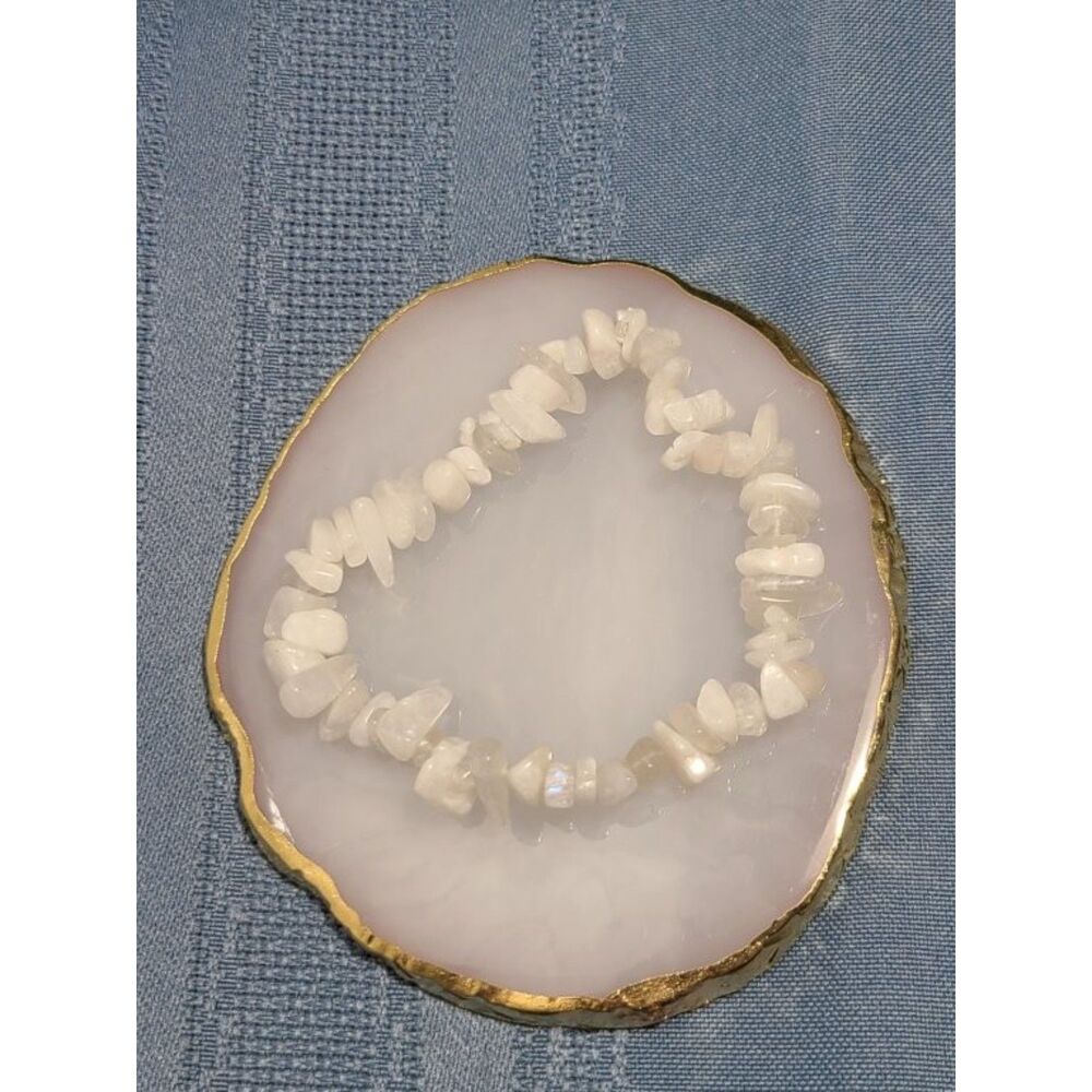 Rainbow Moonstone Chip Bracelet White Natural Crystal Stretch Healing Jewelry